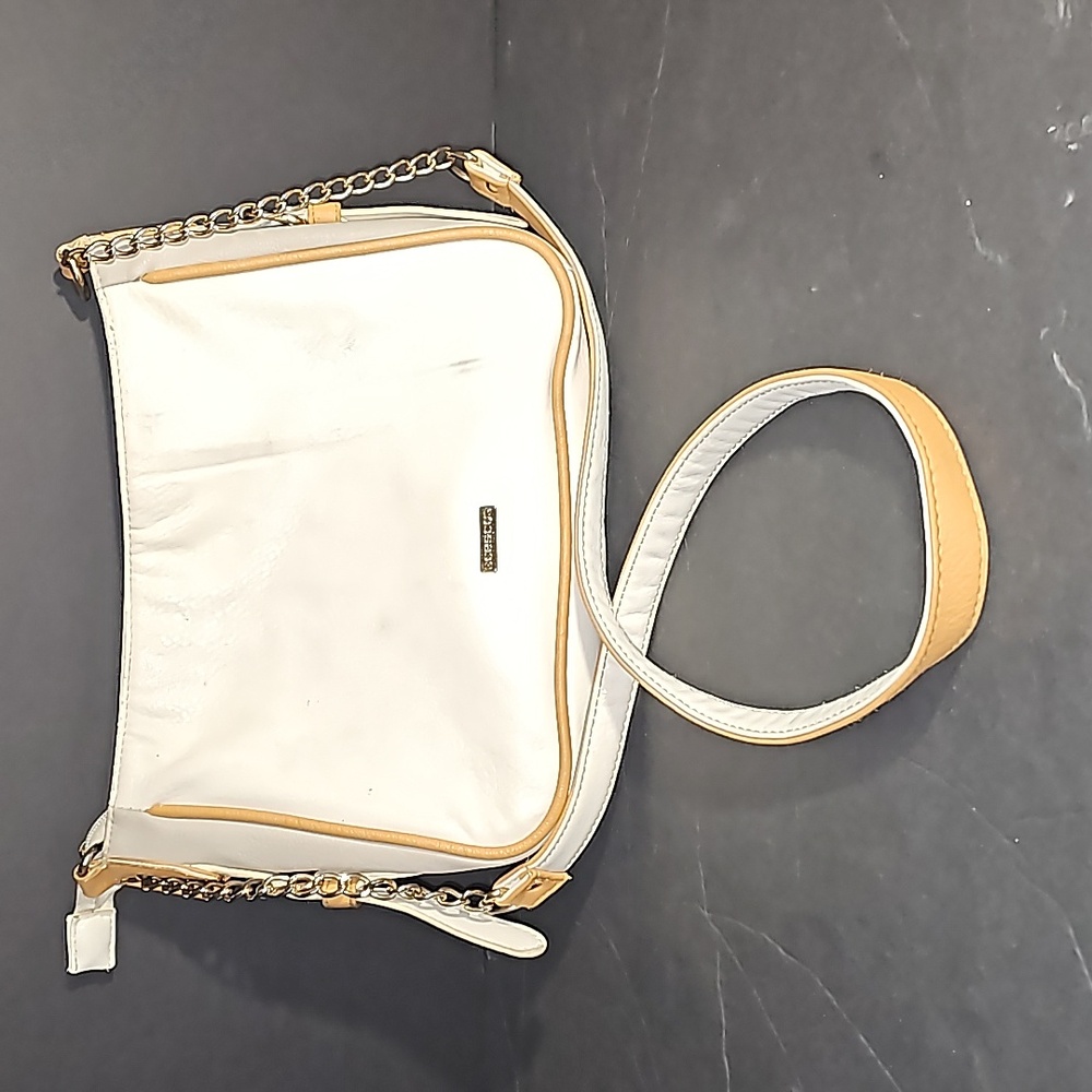 Cesca Faux Leather Crossbody Purse Chain & Buckle Accents VGUC* Striped interior